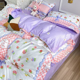 Tineit Princess Style Bedding Set Girls Twin Queen Full Size Duvet Cover Set Bed Flat Sheet Pillowcase Kids Adult Pink Letter Bed Linen