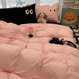 Tineit Ins Princess Pink Big Eye Solid Color Bedding Set Girls Boy Double Size Flat Sheet Duvet Cover Pillowcase Bed Linen Home Textile