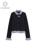 christmas outfit Tineit Women's Navy Cardigan Sweater Harajuku Preppy Style Long Sleeves Sweaters Jumper Aesthetic Vintage Y2k 2000s Emo Clothes Autumn