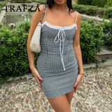 cold weather outfits Tineit 2024 Spring SUmmer Sexy Women Dresses Fashion Plaid Strapless Slim Sleeveless Zipper Lace-up Chic Camisole Mini Dresses