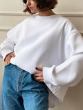 Tineit Solid Crew Neck Oversized Sweatshirt