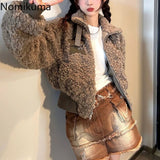 Tineit Streetwear Jackets 2025 Women's Clothing Y2k Tops Fashion High Waist Thickened Lamb Wool Casual Crop Coats Chaquetas Para Mujer