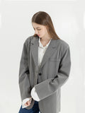 christmas outfit Tineit Grey Blazer Coat Women Korean Casual Loose 2025 Autumn Oversized Single-breasted Turndown Collar Long Sleeve Suit Jacket Female