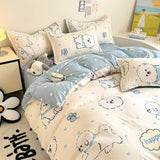 Tineit Cute Dog Bedding Set No Filler Ins Cream Blue Duvet Cover Flat Sheet Pillowcase Kids Adults Fashion Soft Comforter Cover