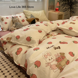 Tineit Pastoral Floral Rose Bedding Sets Flat Bed Sheet Duvet Cover Single Double Full Queen King Bedclothes Ins Pure Bedroom Linen