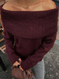 Tineit Elegant Slash Neck Sweater Women Pullover Full Sleeve Slim Lady Knitwear 2025 Spring All Match Casual Lady Sweater Jumper Top