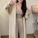 thanksgiving outfit Tineit Casual Knitted Long Hooded Cardigan Women Korean Loose Solid Single-Breasted Sweaters Female Autumn Chic Elegant Daily Outwear