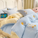 Tineit Ins Cartoon Cute Duck Bedding Set Towel Embroidery Duvet Cover Queen Twin Full Size Soft Bed Flat Sheet Quilt Cover Pillowcases