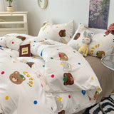 Tineit Fashion Duvet Cover Set with Flat Sheet Pillowcase Floral Cartoon Queen Single Size Cute Boy Girl Kids Home Decor Bed Linens