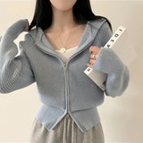 Tineit Vintage Knitted Hooded Zip Up Cardigan