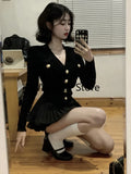 Tineit Black Casual  Knitted Sweater Tops Casual Slim Y2k Mini Skirt Party Elegant Clothing Korean Fashio 2 Piece Set Skirt Woman 2025