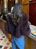 Tineit New Fashion Women's Fluffy Faux Fur Warm Coat Winter Chic Lapel Long Sleeve Cardigan Jacket 2024 Lady Elegant Thermal Streetwear