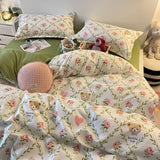 Tineit Pastoral Style Little Bear Bedding Set Adult Queen Twin Full Size Quilt Cover Bed Flat Sheet Kids Cute Duvet Cover No Filler