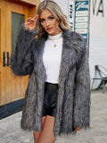 Tineit Fashion Plush Faux Fur Coat Women Casual Luxury Turn-down Collar Button Long Sleeve Overcoat 2025 Winter Chic Tops Lady Jacket