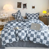 Tineit Grey Geometric Pattern Duvet Cover Four set series for Adults Teens Polyester Bedding Set with Zip Closure Comforter Covers