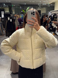 Tineit Knitted Cotton Thicken Short Coat Women Zipper Turn-down Collar Loose Long Sleeve Warm 2025 Winter Jacket Chic Street Outwear