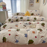 Tineit Ins Korean Cartoon Little Bear Cute Bedding Set Autumn Winter Polyester Bed Sheet Pillowcase Twin Full Queen Size Quilt Cover