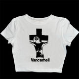 Tineit American Style Punk vintage Character Print Crop Tops Harajuku Rock Hip Hop Streetwear Gothic Grunge Emo Girls Sexy Y2K t-shirt