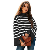 thanksgiving outfit Tineit Casual Striped Turtleneck Sweater Women Knitted Loose Long Sleeve Thin Pullover Sweaters Female Autumn Chic All-matching Outwear