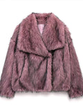 Tineit Fashion Faux Fur Coat Women Turn-down Collar Luxury Single Breasted Fluffy Loose Short Fur Jacket 2025 Winter Street Outwear