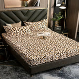 Tineit 3pcs Stylish Leopard Print Fitted Bed Sheet Set for Bedroom Soft and Comfortable Bedding Set Bed Sheet with Pillowcases (1pc