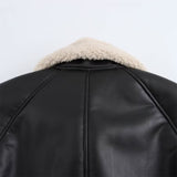 thanksgiving outfit Tineit Autumn New Product Women's Collar Leather Effect Double sided Loose Versatile Jacket PU Leather Coat