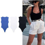 Tineit black body woman sleeveless white bodysuit women square neck summer one piece swimsuits sexy lingerie women's bodysuit