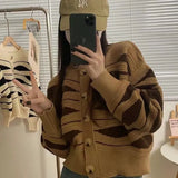 thanksgiving outfit Tineit Zoki Y2K Wave Striped Cardigan Sweater Women Fashion Warm Long Sleeve Knitted Crop Top Female Casual Button O Neck Cardigans