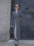 Tineit Elegant Grey Waist Up Wool Blends Long Jacket Women's Chic Lapel Collar Single Breasted Overcoat Temperament Lady Outerwear 2024