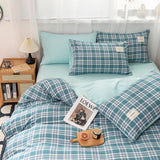 Tineit Ins Style Japanese Grid Duvet Cover No Filling Flat Fitted Sheet Pillowcase Single Double King Size Girls Boys Bedding Set