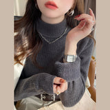 thanksgiving outfit Tineit Korean Solid Plush Turtleneck Sweaters Women Casual Slim Fit Thick Pullover Sweater Female Winter Fashion Warm Simple Tops