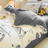 Tineit Cute Bedding Set Kawaii Cartoon Boys Girls Ins Duvet Cover with Zipper No Filler Flat Sheet Pillowcase Queen Size Bed Linens