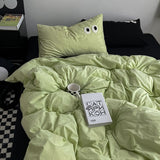 Tineit Ins Style Nordic Bedding Set No Filling Duvet Cover Pillowcase with Cute Eye Embroidered Solid Color Single Queen Size Bed Linen