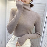 thanksgiving outfit Tineit Zoki Autumn Fashion Women Turtleneck Sweater Korean Long Sleeve Simple Basic Slim Elastic Jumper Solid Screw Thread Elegant Tops