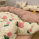 Tineit Ins Style Bedding Set Fashion Cream Pastoral Full Queen Size Duvet Cover No Filling Flat Sheet Pillowcase Kit Kawaii