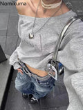 Tineit Streetwear Hoodies 2025 Women Clothing Letter Slash Neck Y2k Hoodie Fashion Korean Tops Off Shoulder Sexy Sweatshirts Ropa Mujer