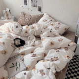 Tineit Floral Korean Style Duvet Cover Set No Filler Pillowcase Flat Sheet Twin Queen Size Boys Grils Romantic Bedding Kit