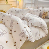 Tineit Cute Rabbit Carrot Bedding Set Soft Green Flat Sheet Quilt Cover Pillowcase Bed Linen Twin Queen Full Size Floral Duvet Cover