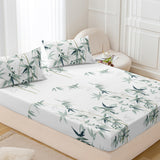 Tineit 3pcs Soft & Breathable Plant Printed Fitted Sheet Set - Luxurious Bedding for a Comfortable Sleeping Experience in Bed Sheet Set