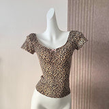 Tineit 2025 Summer New Leopard Y2k Crop Tops Women 2000s Basic Outwear Vintage T-shirt Korean Fashion Casual Sexy Backless Tops Chic