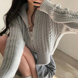 Tineit Twist Double Zipper Design Short Cardigan