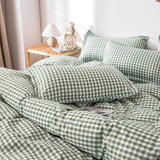 Tineit Simple Bedding Set Plaid Sold Color Single Queen Size Duvet Cover No Filling Boys Girls Flat Sheet Pillowcase Kit