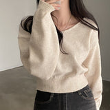 Tineit 2024 Fall Fashion Solid Color V-Neck Cropped Sweater