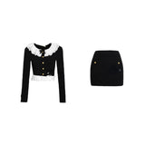 Tineit 2025 Autumn Vintage Black 2 Piece Set Skirt Casual Sweater Tops + Sexy Bodycon Mini Skirt Korean Fashion Knitted Suit Woman Slim