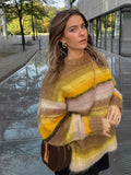 Tineit Mohair Striped Elegant Sweater Women Oversize Long Sleeve Contrast Color O-neck Pullover Female Jumper 2025 Autumn Colorful Tops