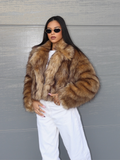 Tineit 2025 Chic Faux Fox Fur Warm Cropped Coat For Women Winter Thicken Lapel Long Sleeve Fluffy Jacket Female Fashion Thermal Outwear