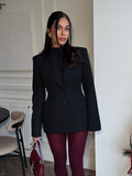 Tineit New Women Fashion Black Waist Up Suit Jacket Chic Two Buttons Lapel Collar Long Sleeve Coat Female 2025 Elegant Slim Fit Outwear