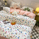 Tineit Ins Floral Bedding Set Kids Adult Full Queen Size Duvet Cover Flat Sheet Pillowcase No Filler Summer Fall Home Bed Linens