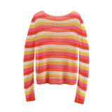 cold weather outfits Tineit 2024 Spring Summer Casual Patchwork Women Sweaters Fashion Streetwear O Neck Crochet Striped Chic Ladies Loose Sweaters