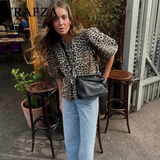 cold weather outfits Tineit 2024 Spring Summer Casual Leopard Shirts Women Fashion Vintage Lace Up Loose Blouses O Neck Chic Elegant Female Tops